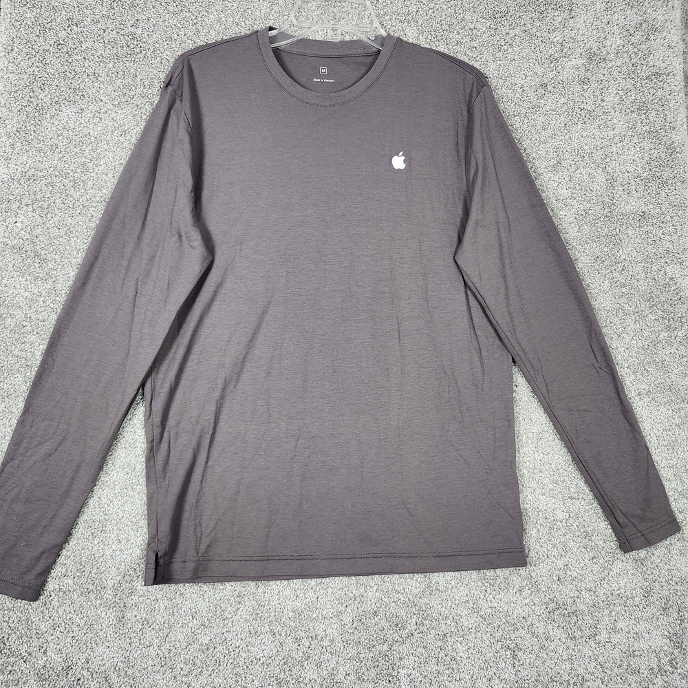 Apple Shirt Mens Medium Gray Long Sleeve Logo Tee 100% Cotton Tagless Crewneck